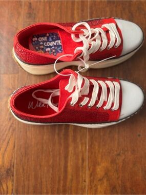 Wild Pair Red Canvas Sneakers with White Toe Cap and Laces